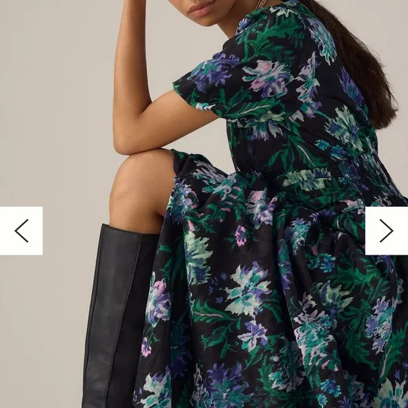 Anthropologie THE KATERINA BUTTON-FRONT DRESS - Black, Green, and Purple Floral - Picture 2 of 8